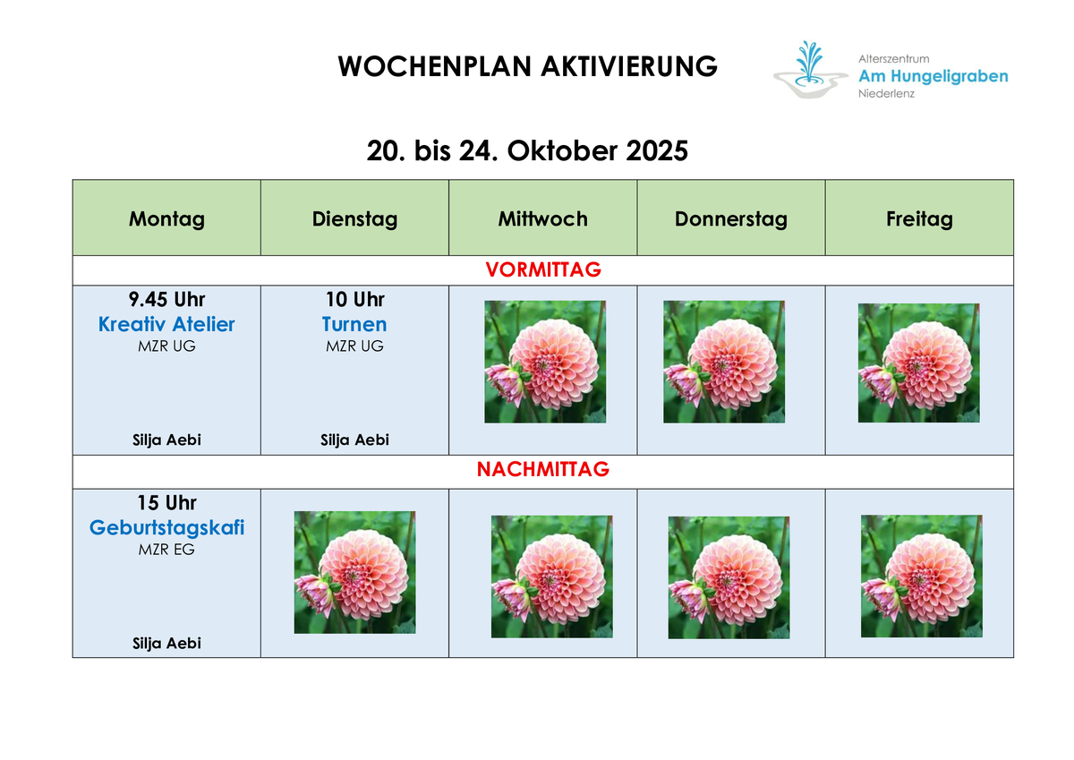 Wochenplan Aktivierung der aktuellen Woche